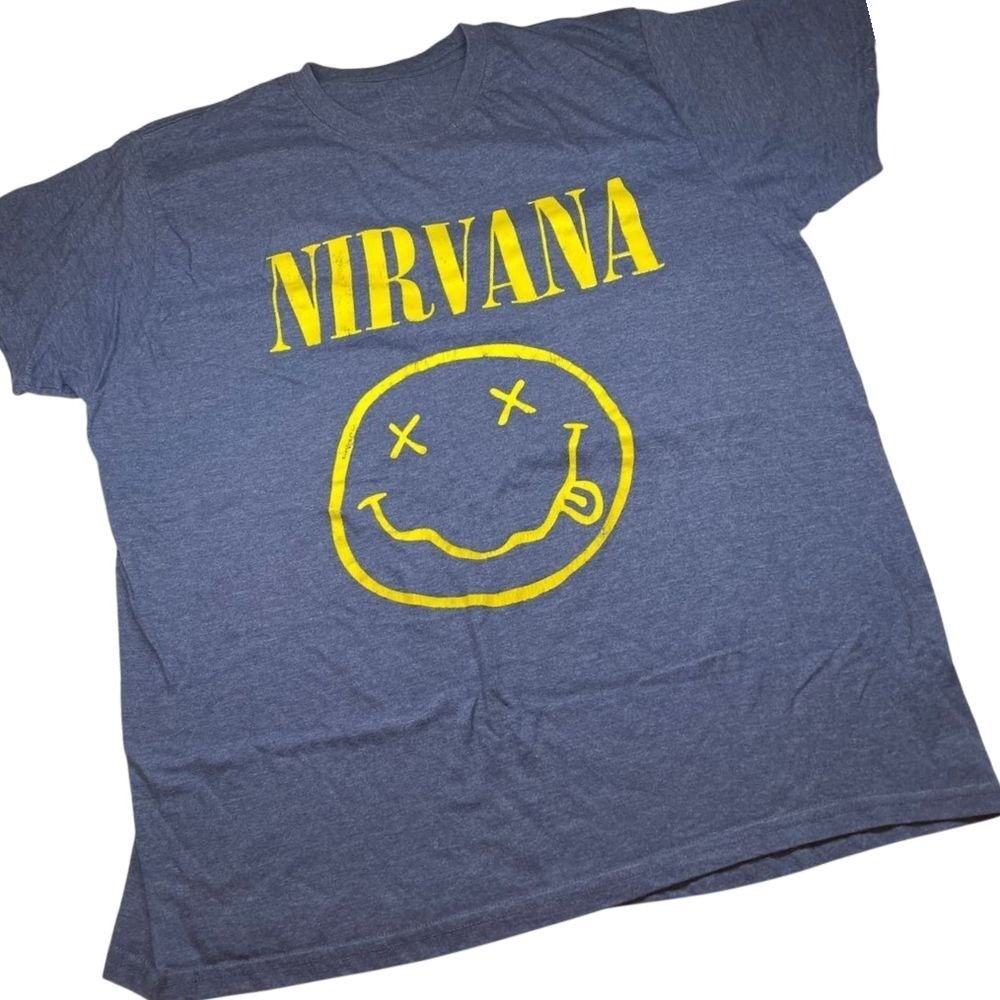 NIRVANA Short Sleeve Band T-Shirt Blue Estimated Size Large *See Measurements*